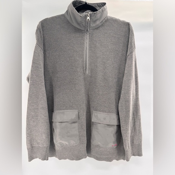 Ralph Lauren Sweaters - Ralph Lauren LRL Women’s Sz L Gray Sweater Pickets Drawstring 1/4 zip